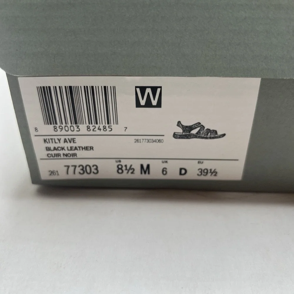 Clarks Artisan Kitly Ave Women's 8.5 M Black Leather Comfort Strappy Sandals NIB